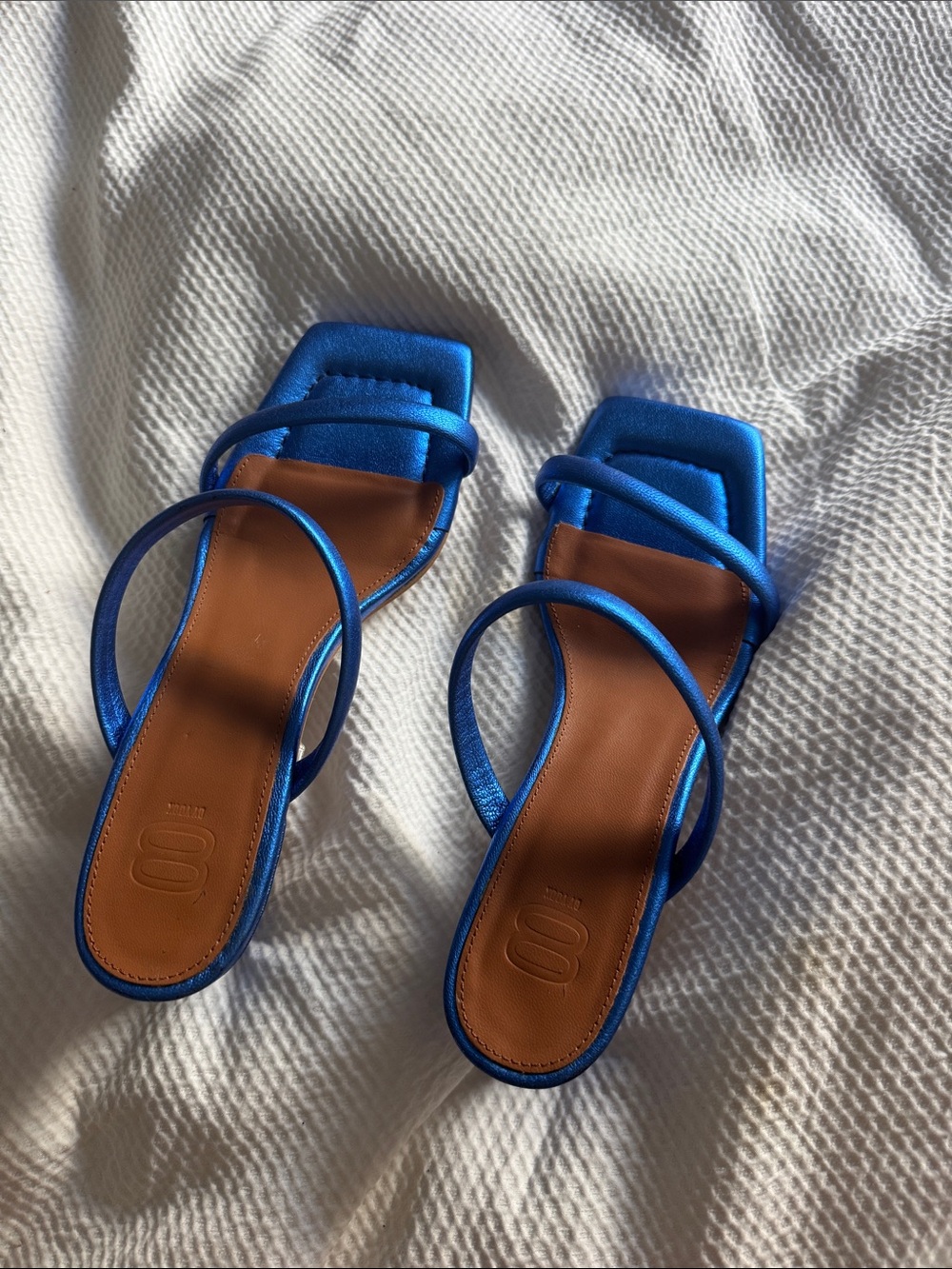 Blue Strappy Square-Toe Slide Sandals